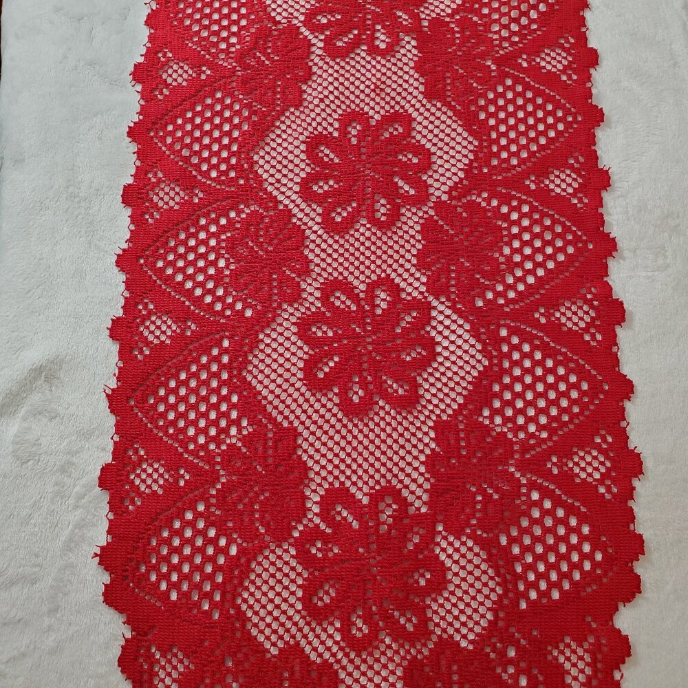 Burgandy Red Lace Table Runner with Tassels Dresser Doily Accent Table